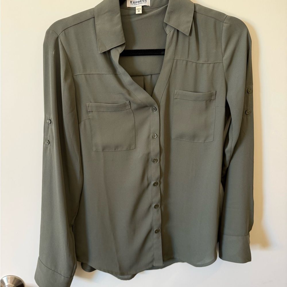 Express Women's Olive Portofino Button-Down Shirt